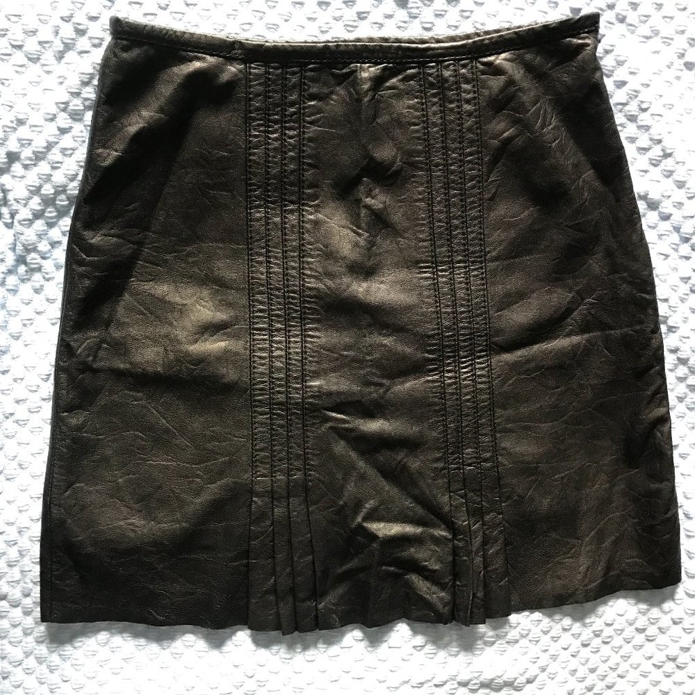 Catherine Malandrino Black Leather Pleated Mini Skirt Size 4